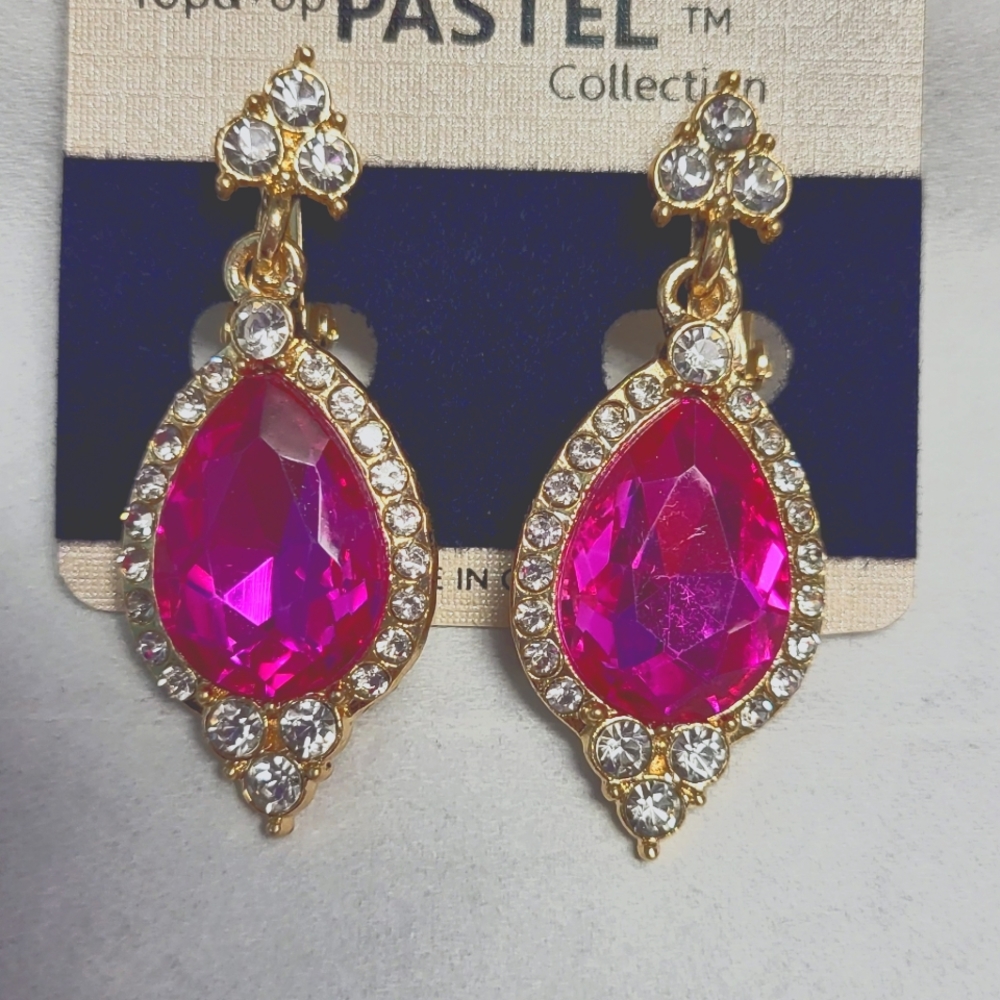 Top Pastel collection Teardrop stone & rhinestones clip on earrings